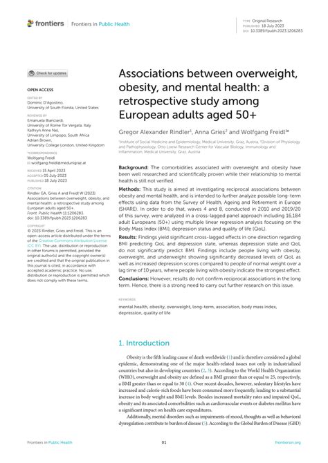 Pdf Associations Between Overweight Obesity And Mental Health A