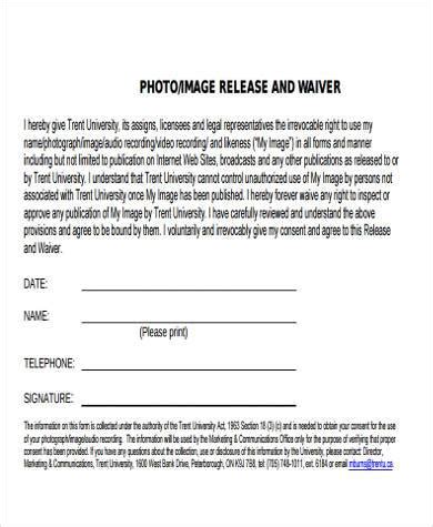 Waiver And Release Form Template Free Sample Example Format Template