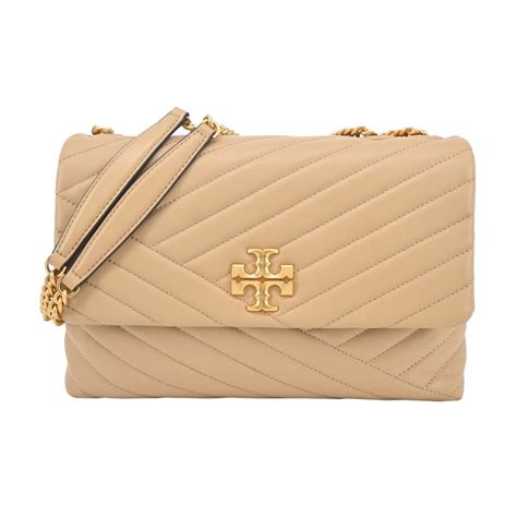 Tory Burch Kira 雙t金字logo鍊斜紋衍縫翻蓋兩用包 大奶茶 Pchome 24h購物