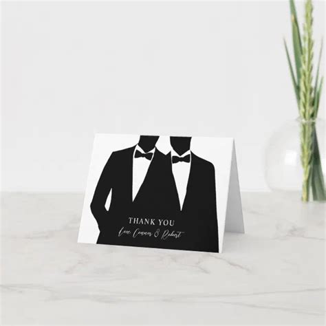 2 Grooms Silhouette Gay Wedding Thank You Card Zazzle