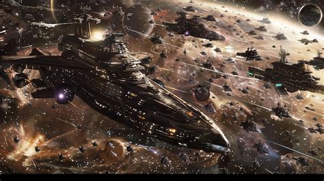 Premium Photo | An epic space battle scene with a large fleet of ...