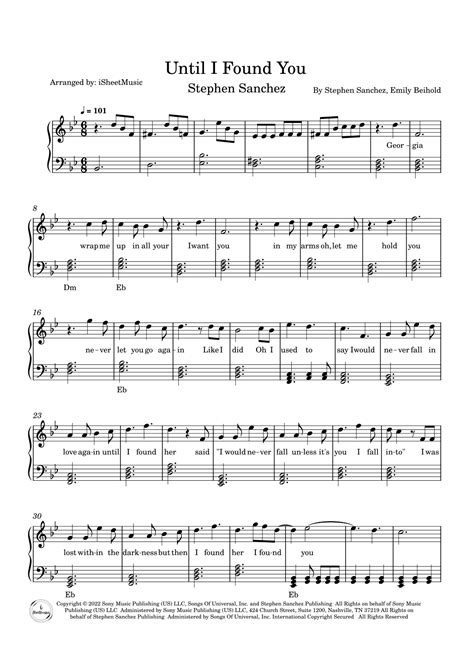 Until I Found You Arr Isheetmusic By Stephen Sanchez Sheet Music For Piano Solo At Sheet