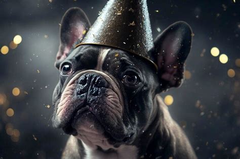 Premium Photo A French Bulldog Wearing A Party Hat