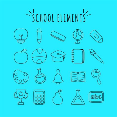 Iconos De Los Elementos De La Escuela Vector Premium