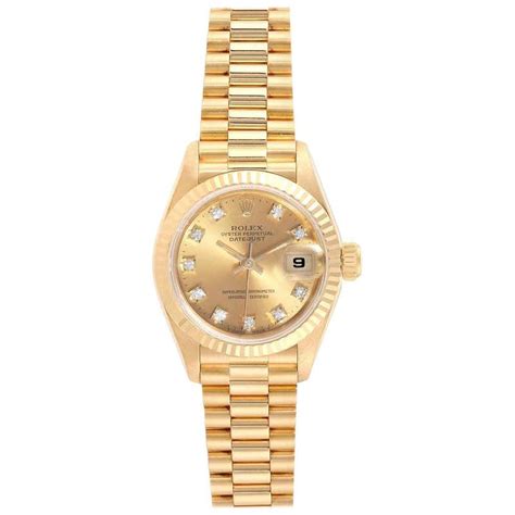 Rolex President Datejust 26 Yellow Gold Diamond Dial Ladies Watch 69178 For Sale At 1stdibs