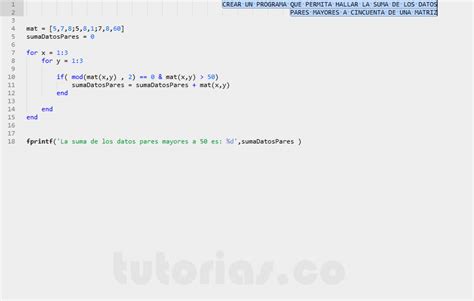 Arrays Matlab Suma Pares Mayores A Cincuenta Matriz Tutorias Co