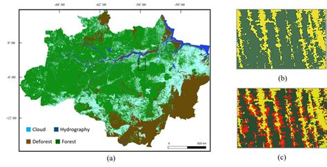 (a) Deforestation map of Brazil, (b) deforestation in test region until ...