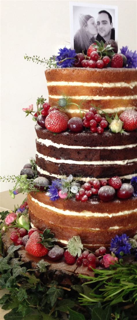 Naked Wedding Cake With Fresh Berries And Wild Flowers From Sticky Fingers Cake Co Cake Co