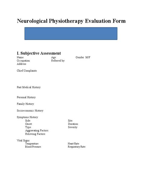 Neurological Physiotherapy Evaluation Form Ihs Pdf Anatomical