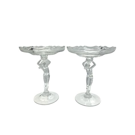 Pair Cambridge Crystal Glass Nude Stem Compote Glassware Etsy