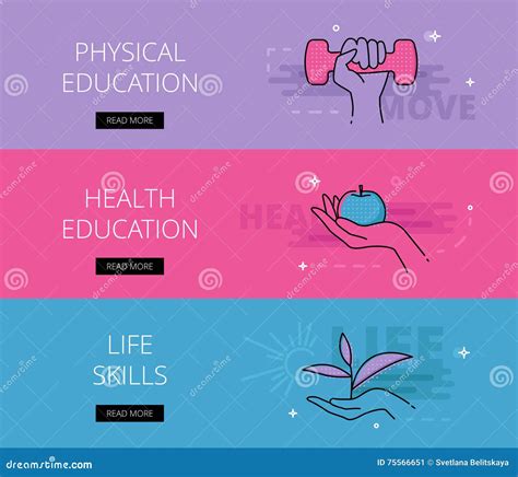 Physical Education. Health Education. Life Skills. Vector Banner Stock