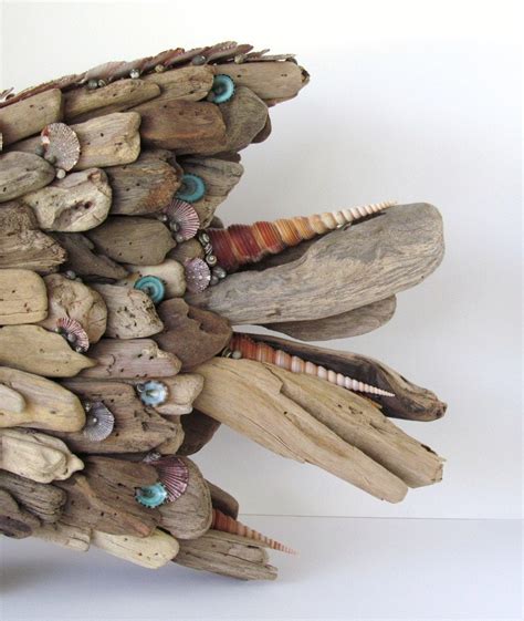 Driftwood Sculpture Fish Angelfish Shells