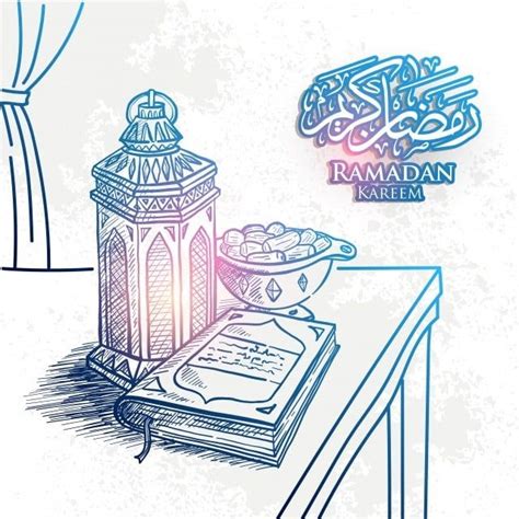 Gambar Lakaran Ilustrasi Vektor Lukisan Lengan Ramadan Kareem Yang