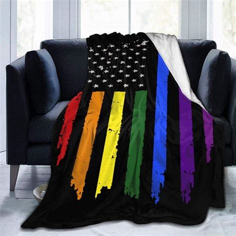 Gay Lgbt Pride Rainbow Flag Personalized Throw Blanket Warm Soft Bed Blanket Micro Fleece Winter