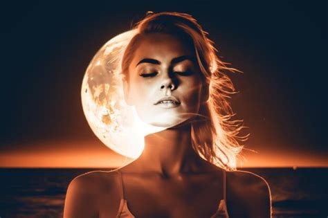 Premium AI Image Summer Themed Double Exposure Moonlit Bikini Portrait