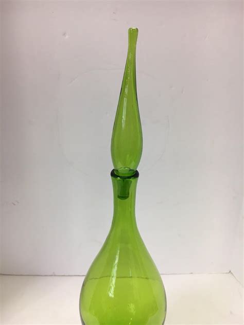 Tall Mid Century Blenko Green Glass Decanter Bottle At 1stdibs