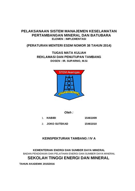 DOCX Pelaksanaan Sistem Manajemen Keselamatan Pertambangan Mineral