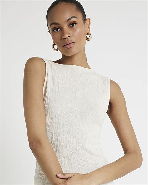 Cream Crochet Open Back Bodycon Midi Dress River Island