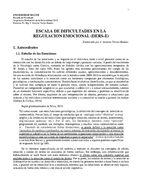 Escala De Dificultades En La Regulacion Emocional Ders E