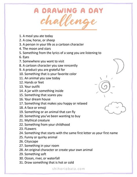 100 Fun Creative Drawing Prompts With Printable