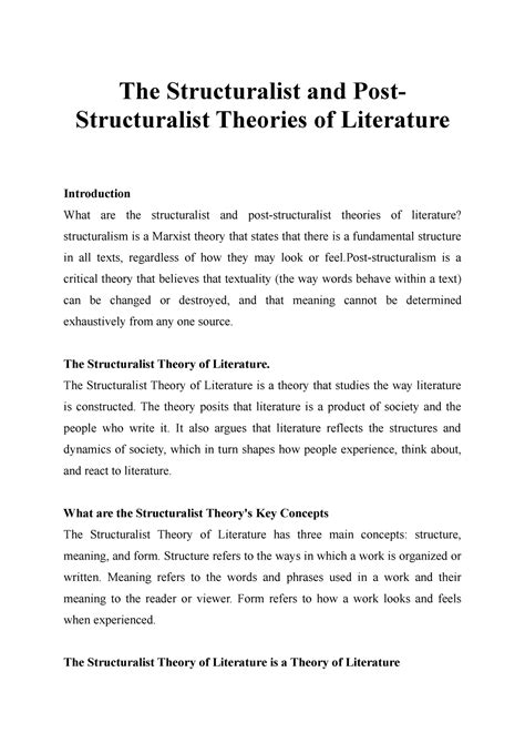 The Structuralist And Post Structuralist Theories Of Literature The