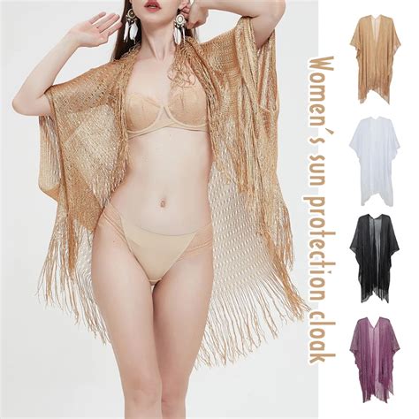 Women Sexy Sun Protection Shawl Summer Hollow Out Tassel Cardigan Boho Holiday Bikini Blouse