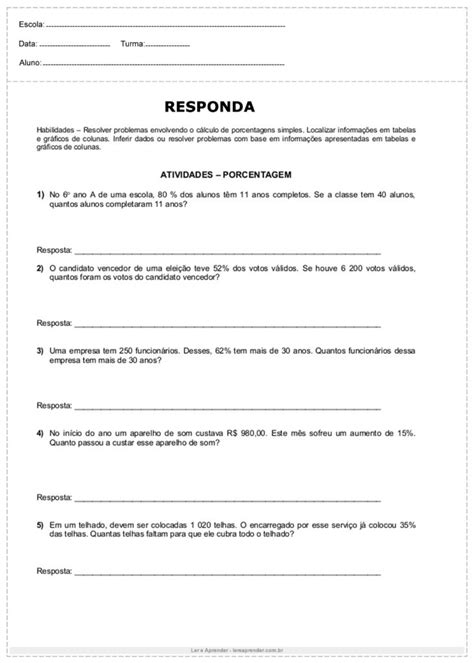 Atividades De Matemática 7º Ano Para Imprimir Ler E Aprender