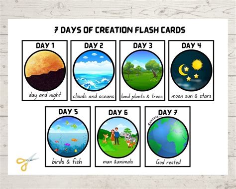 7 Days Of Creation Flash Cards Genesis Bible Lesson For Etsy Australia