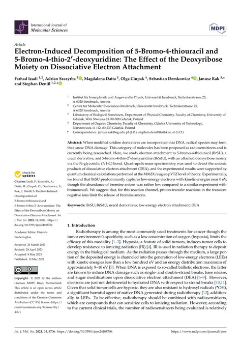 PDF Electron Induced Decomposition Of 5 Bromo 4 Thiouracil And 5