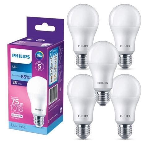 Kit 5 Lâmpadas Led Philips 11W Bulbo 6500K Soquete E27 Bivolt Submarino