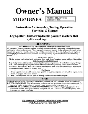 Owners Manual Log Splitters Direct Fill And Sign Printable Template