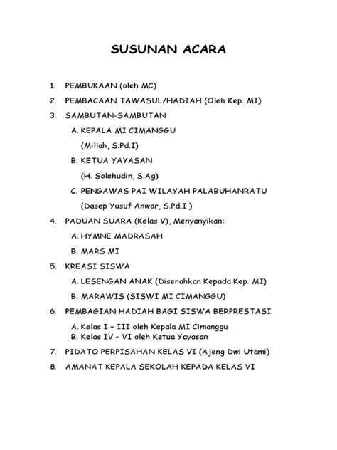 Contoh Susunan Acara Perpisahan Sekolah Untuk Tk Hingga Sma