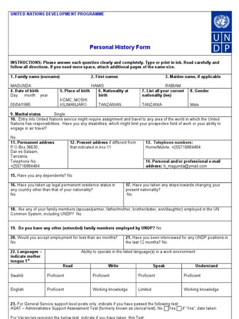 P11 Personal History Form Undp Download Free Pdf Tanzania Academic Degree