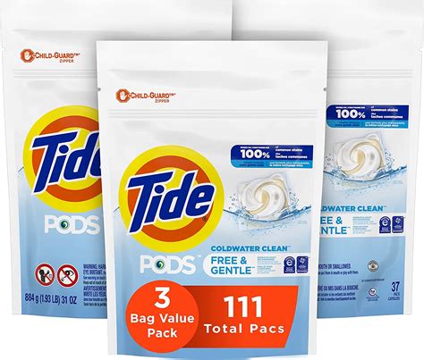 3 Pack 37 Count Tide Pods Free & Gentle (Unscented) $19.10