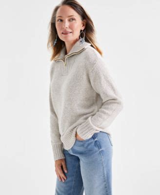 Style And Co Womens Funnel Neck Zip Up Sweater Created For Macys Macys