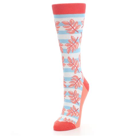 Red Coral Blue Palm Branches Womens Dress Socks Boldsocks