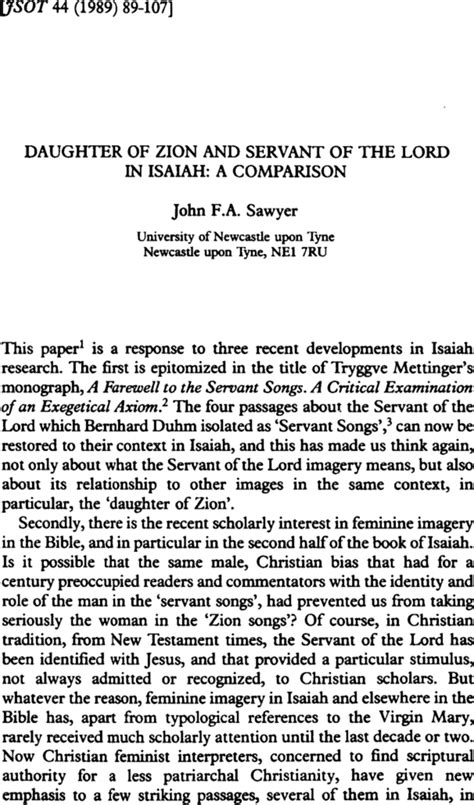 Daughter Of Zion And Servant Of The Lord In Isaiah A Comparison John