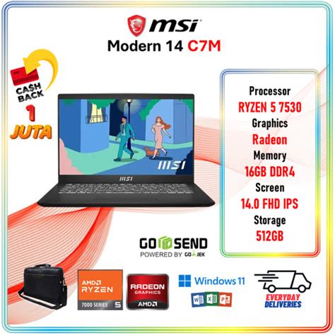 Jual Laptop Msi Modern Ryzen Gb Ssd W Ohs Full Hd