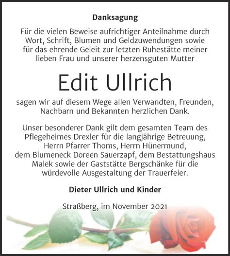 Traueranzeigen Von Edit Ullrich Abschied Nehmen De