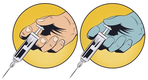 Injectiespuit In Hand Geïsoleerd Kleurenlijnpictogram Vector