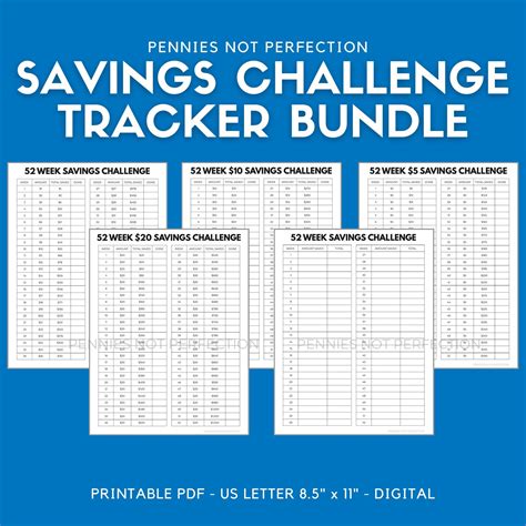 week savings challenge tracker printable bundle money challenge