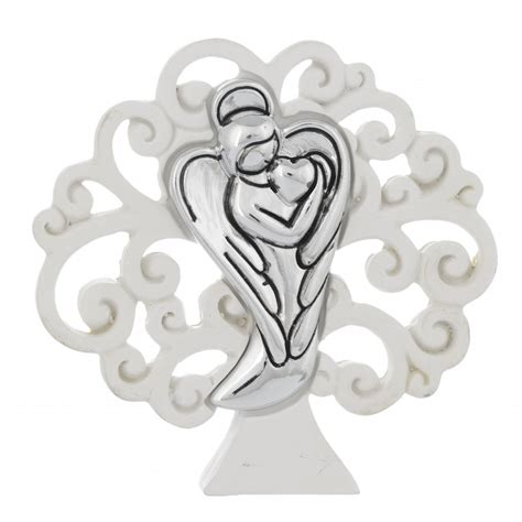 Scultura Albero Della Vita Bianco Classica Con Angelo Stilizzato