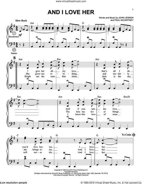 And I Love Her sheet music for accordion (PDF-interactive) | Sheet ...