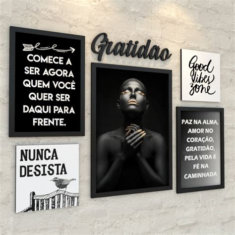 Conjunto Quadros Frases Motivacionais Negra Gratid O