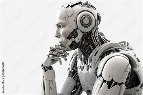 Thinking Robot White Humanoid Robot Thinking Isolated White Background