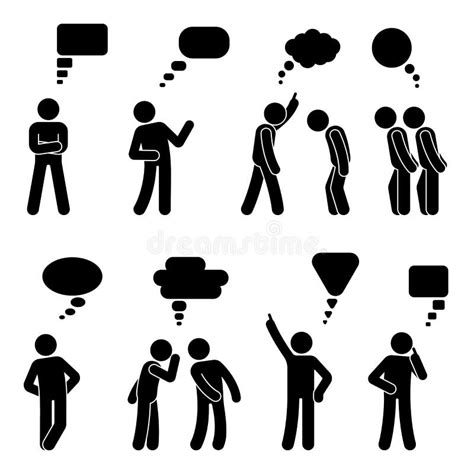 Stick Figure Dialog Speech Bubbles Set Talking Thinking Whispering