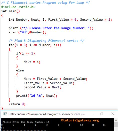 C Fibonacci Series Program