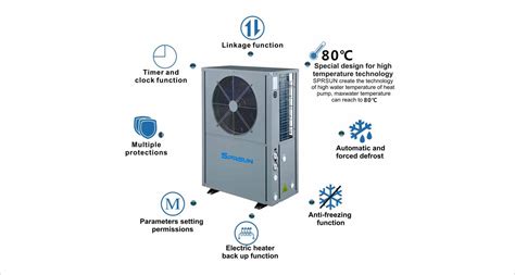 7 5KW 8 5KW 80 EVI High Temp Air Source Heat Pump Hot Water Heater SPRSUN Heat Pump