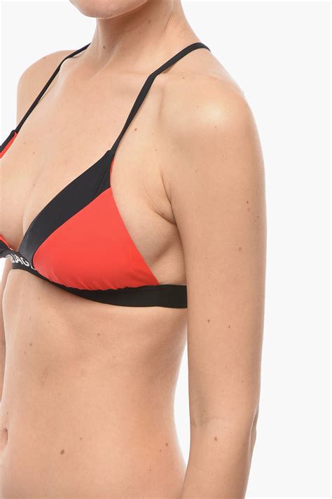 Karl Lagerfeld Two Tone Triangle Bikini Top With Logoed Band Women