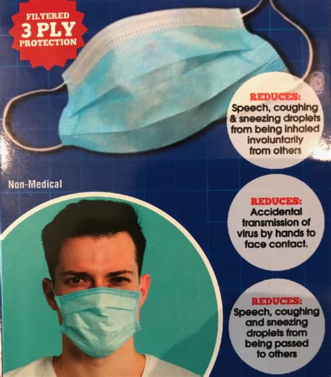 Pack of 100 Face Masks Disposable Protective Covering Filtered 3 Ply